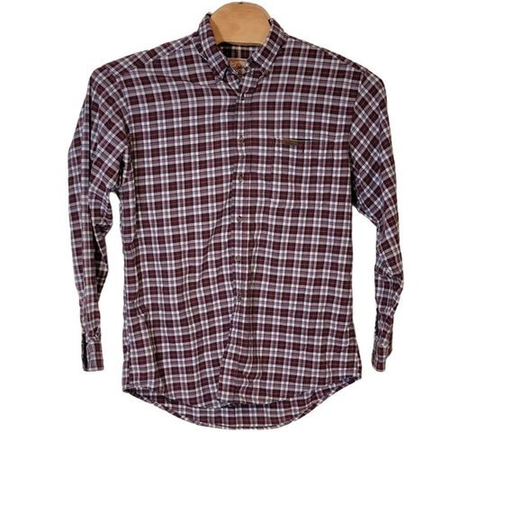 Woolrich Button‎ Down Flannel Shirt Men's Large Red White Blue Plaid - Picture 1 of 6